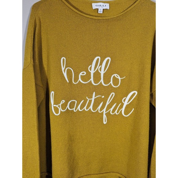 Gilli Mustard Hello Beautiful Relaxed Knit Sweater Women Size S - Picture 4 of 6